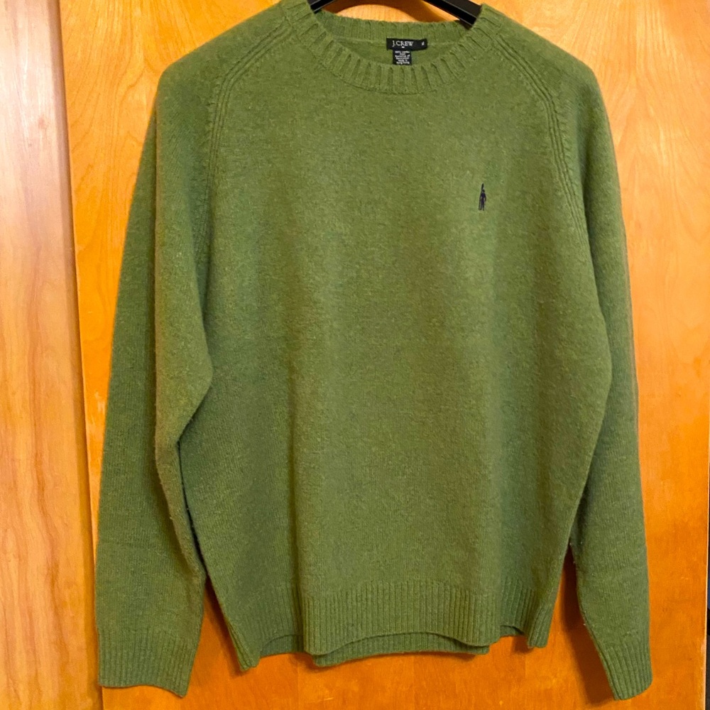 J Crew Lambs Wool Green Crewneck Sweater